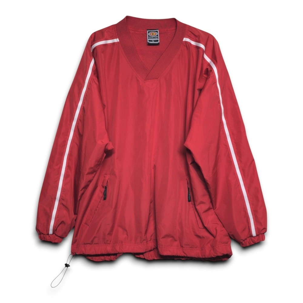 Easton Men's Red Windbreaker‎ Pullover Jacket White Stripe Size L